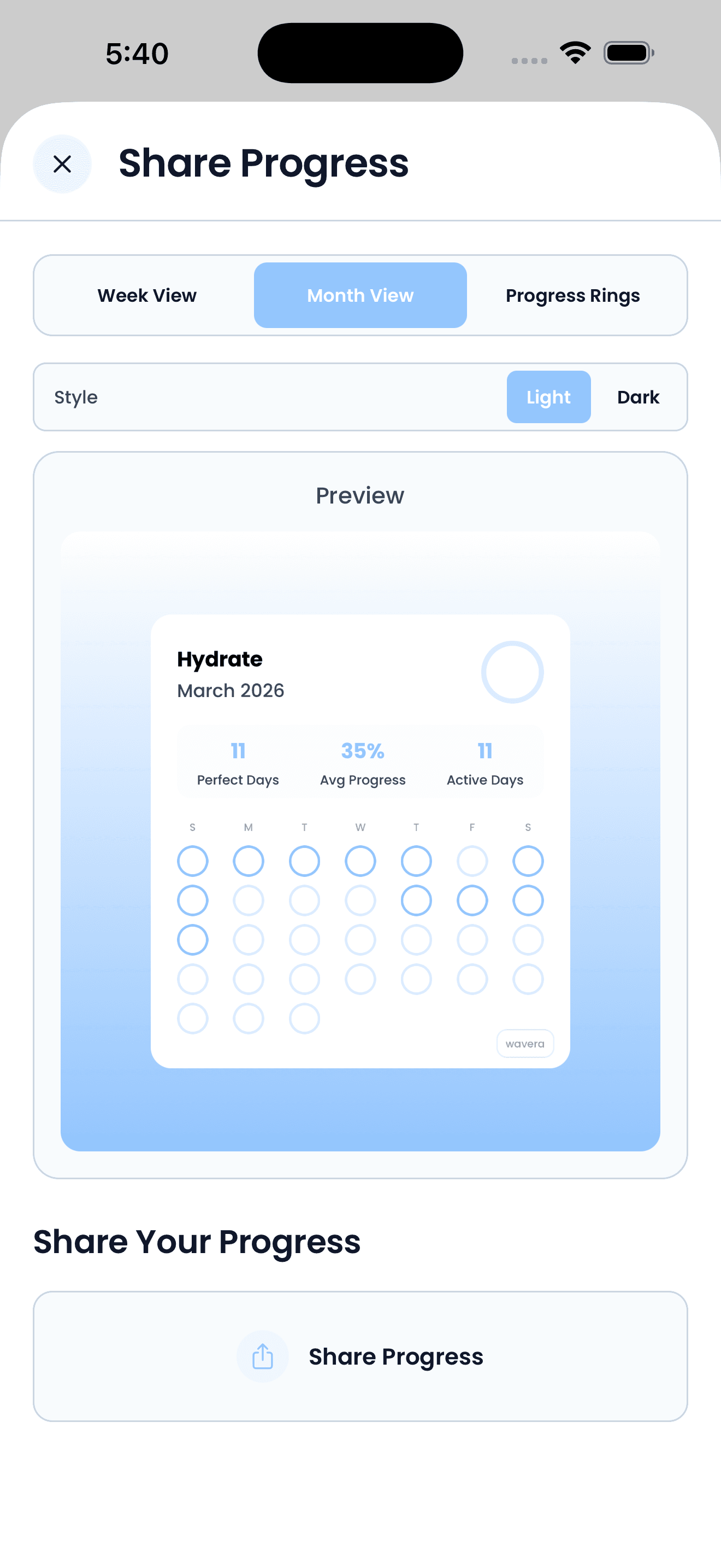 Wavera share habit progress